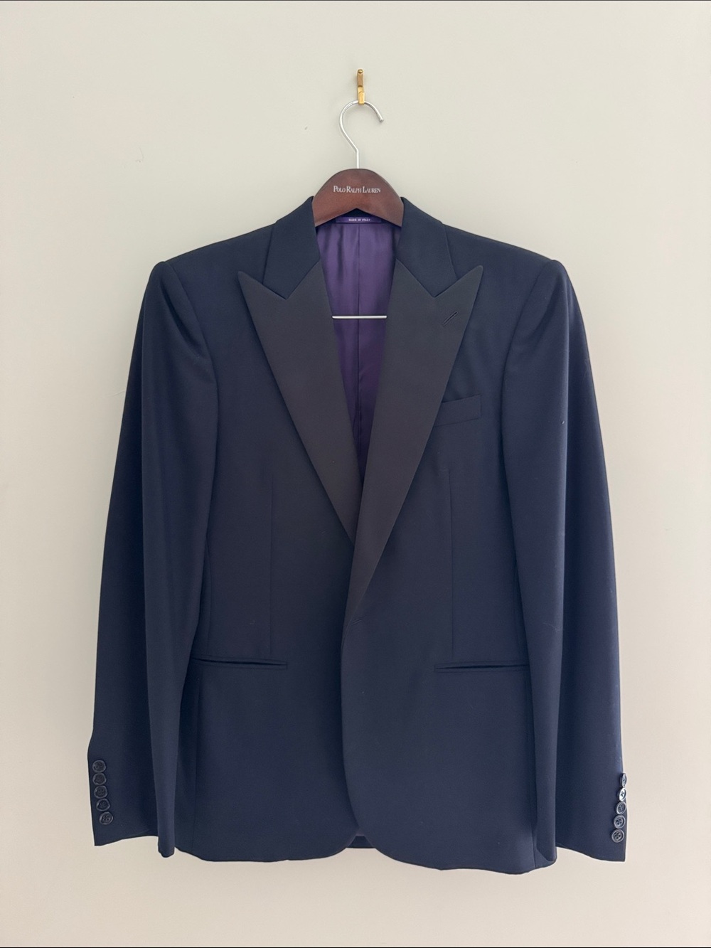 Ralph Lauren Purple Label Navy Tuxedo Jacket with Satin Peak Lapels and Trousers